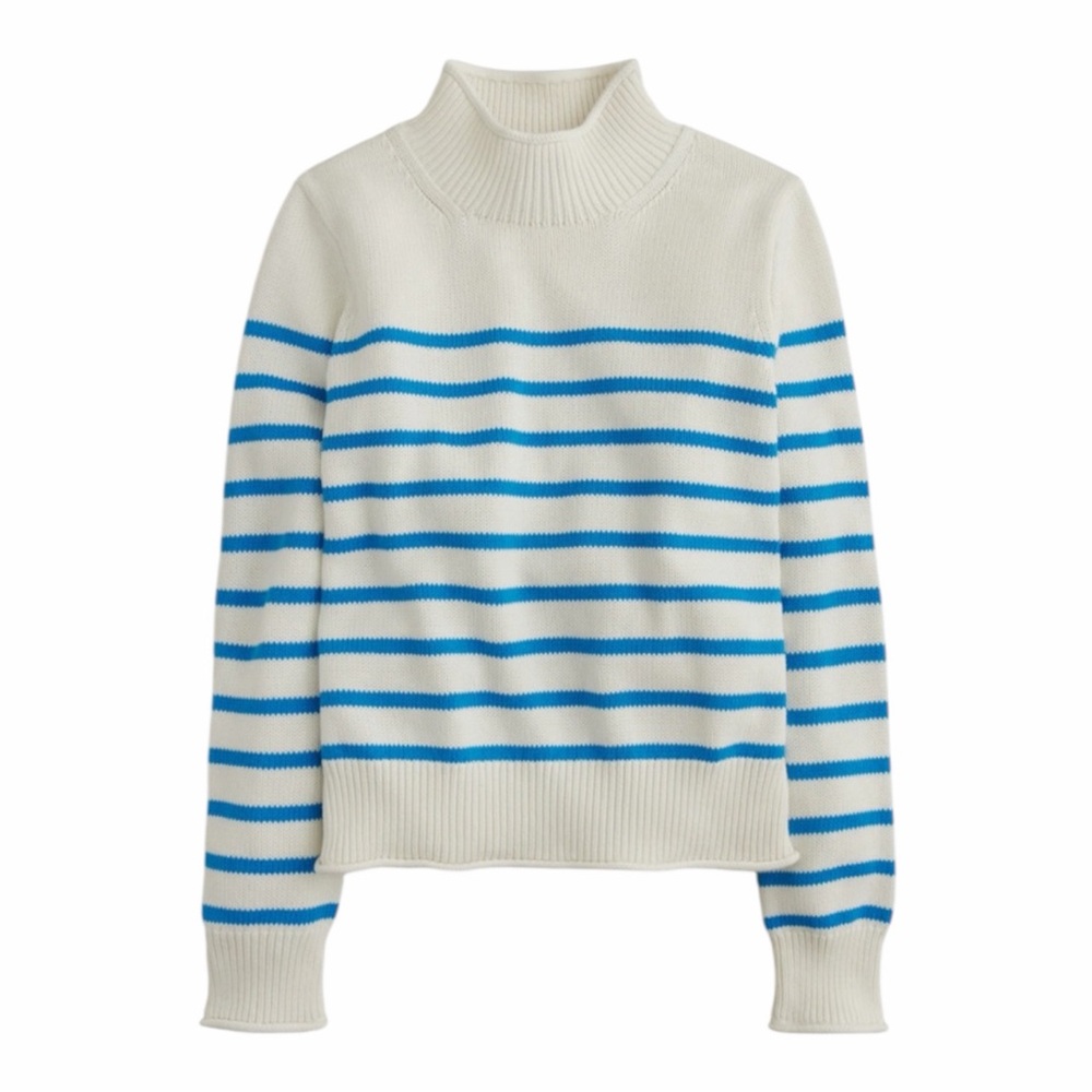 J. Crew Blue White Stripe New Heritage Rollneck Sweater Small